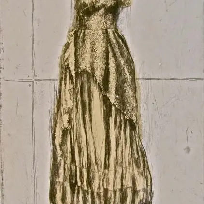 Wedding Gown etching of vintage dress by Anne Spudvilas