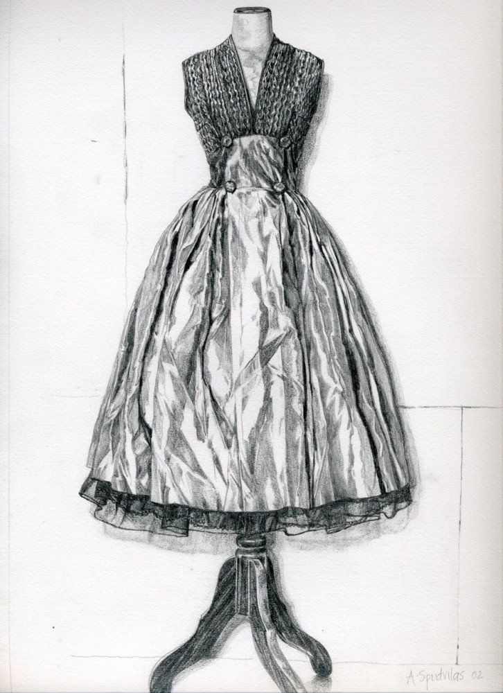graphite drawing of vintage dress by Anne Spudvilas