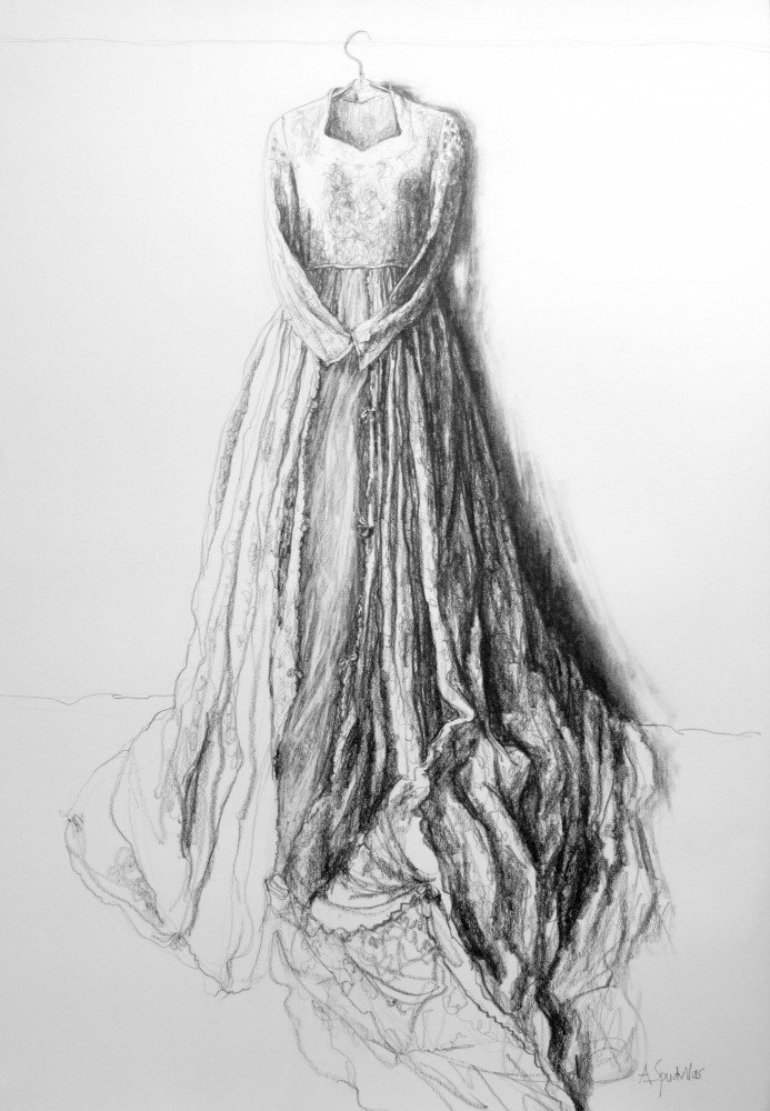 Drawing of vintage wedding dress by Anne Spudvilas