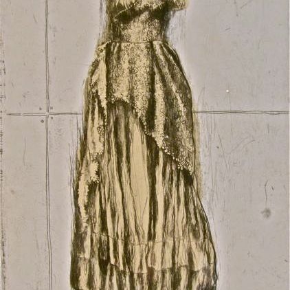 Wedding Gown etching of vintage dress by Anne Spudvilas