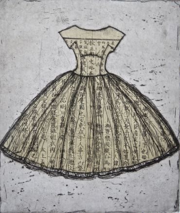 etching of vintage dress
